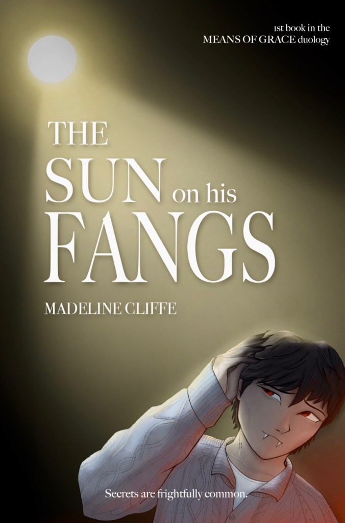 book cover, young male vampire hiding from the light